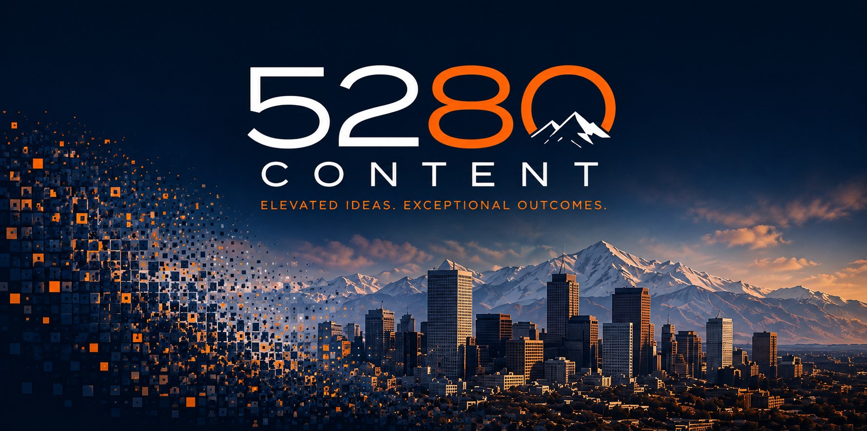 5280 Content &mdash; Elevated Ideas. Exceptional Outcomes. Denver skyline at dusk.